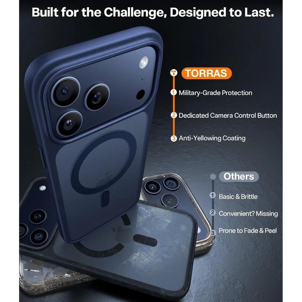 TORRAS Magnetic Shockproof for iPhone 17 Pro Case, Camera Control, Clear